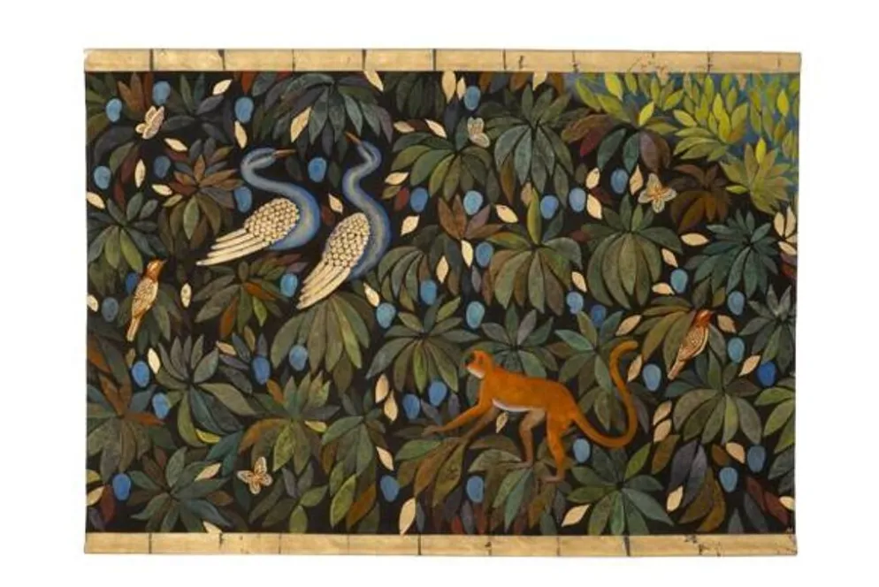 Toile peinte, ou panneau décoratif, « Le paradis perdu ». Contemporain.