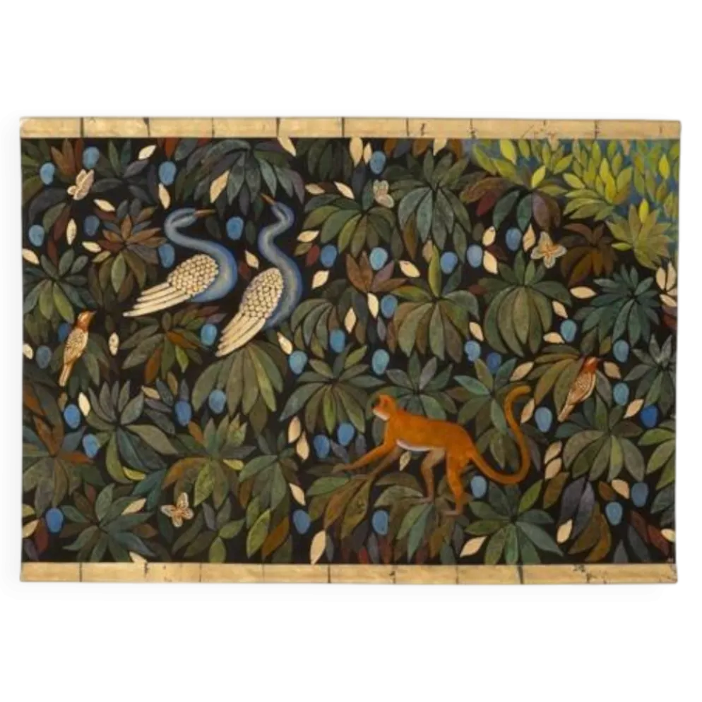 Toile peinte, ou panneau décoratif, « Le paradis perdu ». Contemporain.