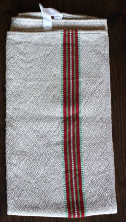 Torchon ancien chevrons bandes rouge vert