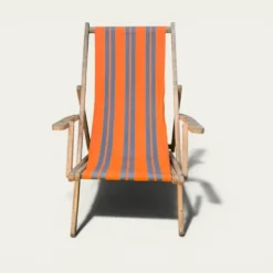 Transat chilienne ancienne toile rayée orange et gris patine d'origine