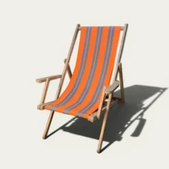 Transat chilienne ancienne toile rayée orange et gris patine d'origine