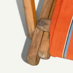 Transat chilienne ancienne toile rayée orange & bleu patine d'origine