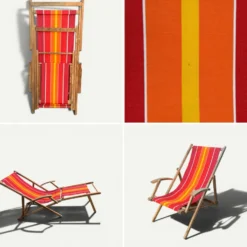 Transat chilienne ancienne toile rayée rouge orange patine d'origine