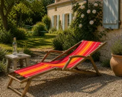Transat chilienne ancienne toile rayée rouge orange patine d'origine