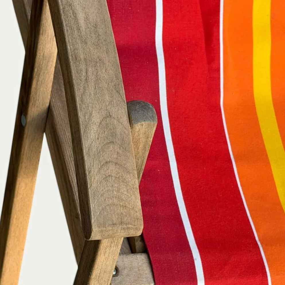 Transat chilienne ancienne toile rayée rouge orange patine d'origine