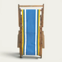 Transat chilienne ancienne toile rayée bleu & jaune patine d’origine
