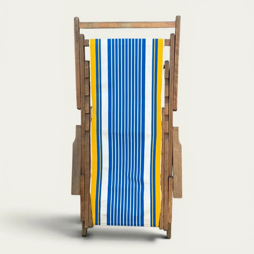 Transat chilienne ancienne toile rayée bleu & jaune patine d’origine