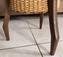 Travailleuse vintage tripode en osier et bois, esprit années 60