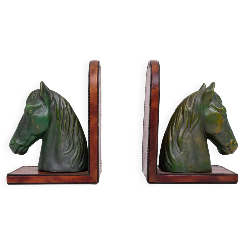 Étriers en céramique et cuir en forme de tête de cheval des années 1970