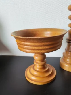 Trio déco vintage :bougeoir et coupes en bois clair style scandinave