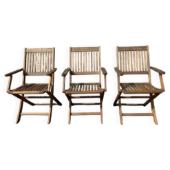 Trio de Fauteuils Pliants en Bois d'Acacia – Mobilier de Jardin Signé Deuba