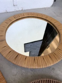 Trio de miroirs osier tressée années 50