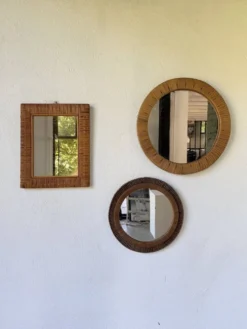 Trio de miroirs osier tressée années 50