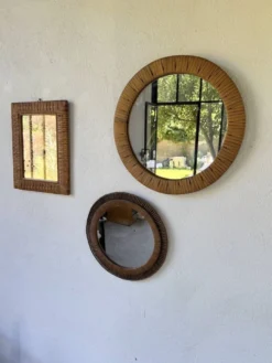 Trio de miroirs osier tressée années 50