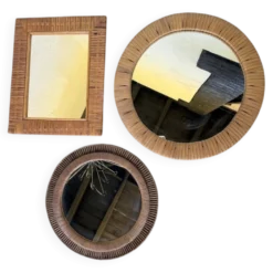 Trio de miroirs osier tressée années 50