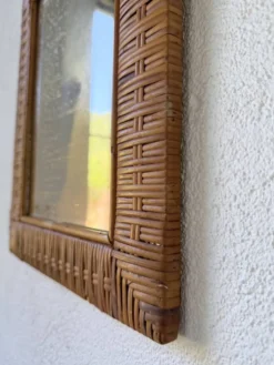 Trio de miroirs osier tressée années 50