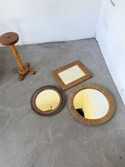 Trio de miroirs osier tressée années 50