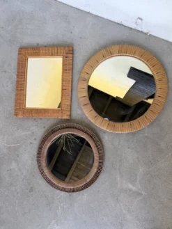 Trio de miroirs osier tressée années 50