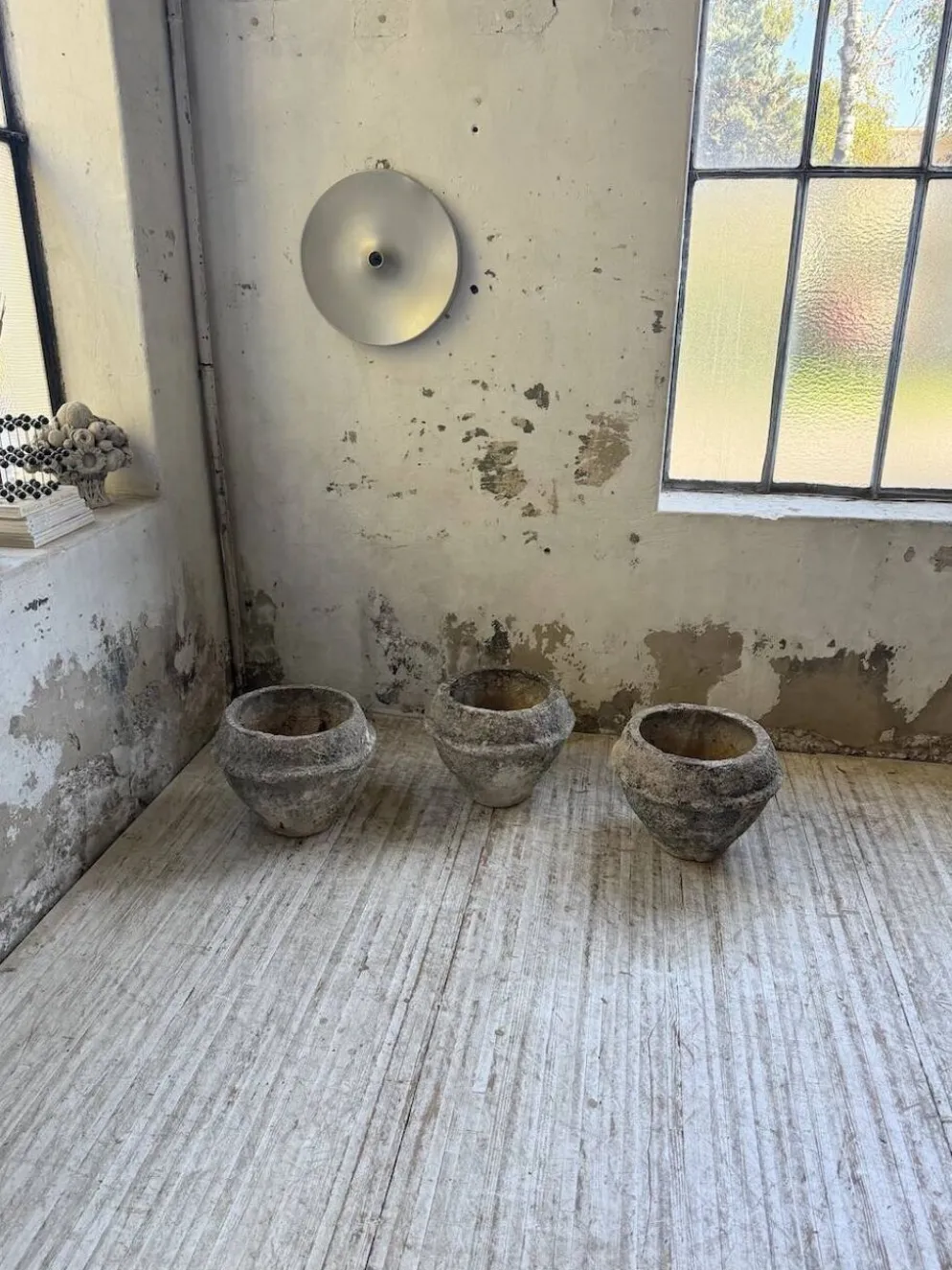 Trio de pots jardinières pierre et ciment début 1900