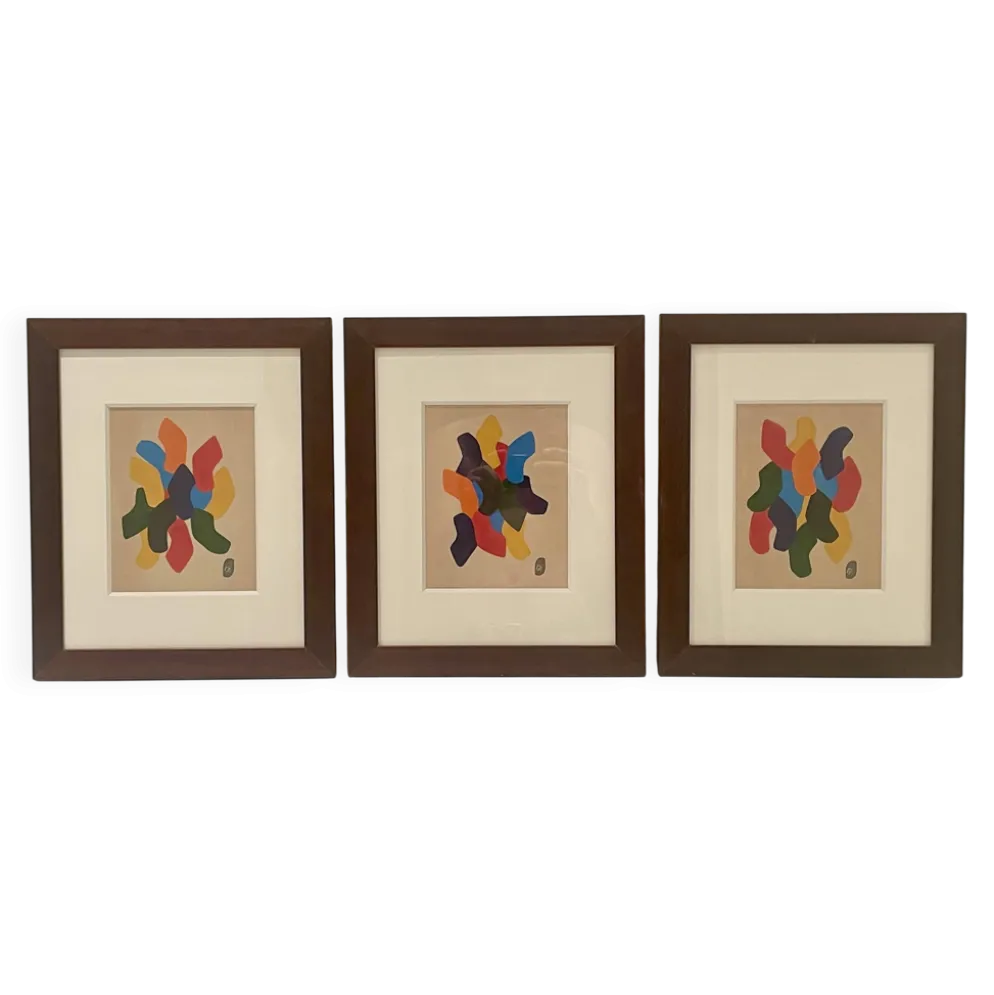Triptyque peinture abstraite - Auguste Perrin - 1972