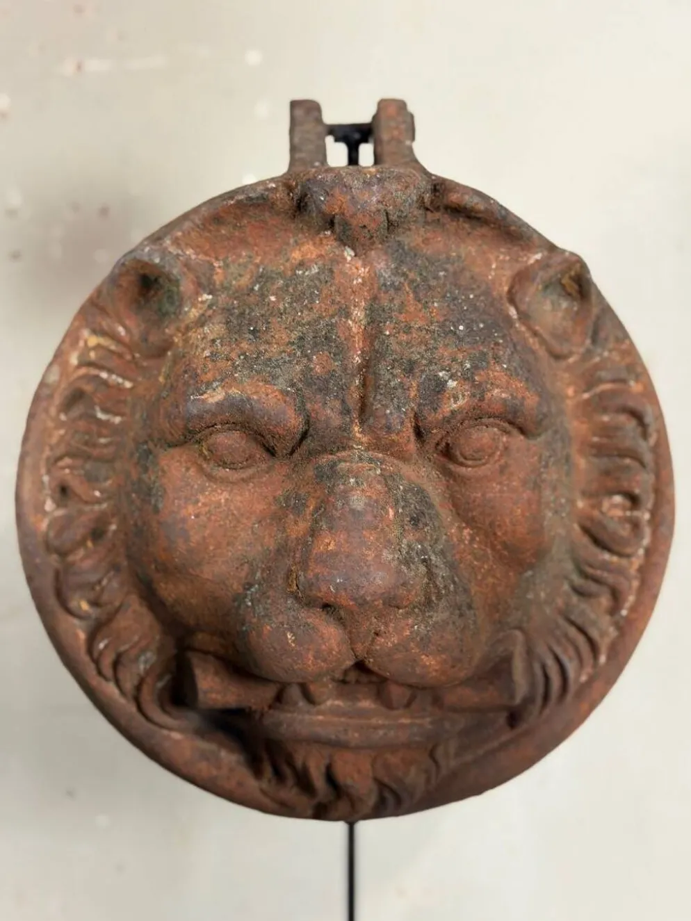 Trois lions cache-boulin, décors de façade en fonte et en terre-cuite, vers 1880