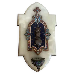 Très beau benitier en émaux cloisonné sur marbre