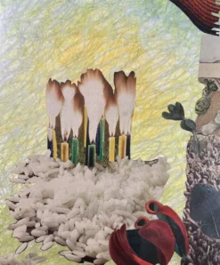 Très grand collage surréaliste encadré d’Alain Gaudet 1979