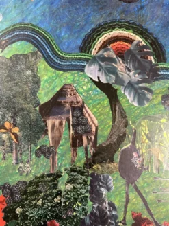 Très grand collage surréaliste encadré d’Alain Gaudet 1979