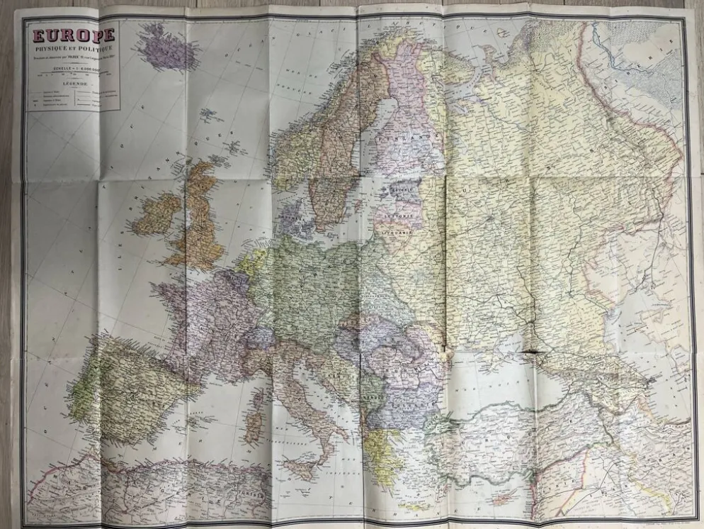 Très grande carte 93x73 : Europe Physique et Politique, imprimée par L