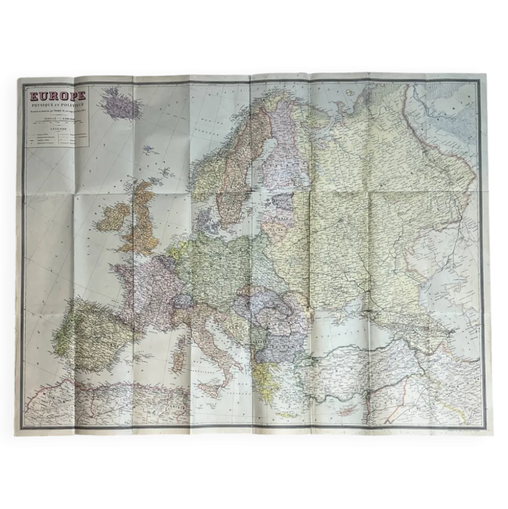 Très grande carte 93x73 : Europe Physique et Politique, imprimée par L