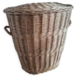 Très grand panier vintage en rotin, décoration rétro osier