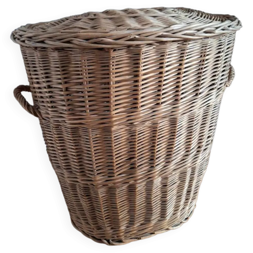 Très grand panier vintage en rotin, décoration rétro osier