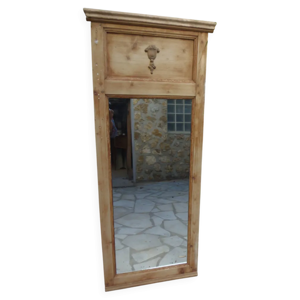 Trumeau ancien en bois naturel – miroir vintage .