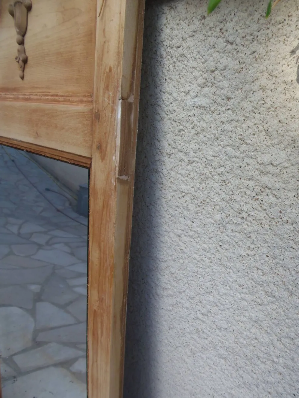 Trumeau ancien en bois naturel – miroir vintage .