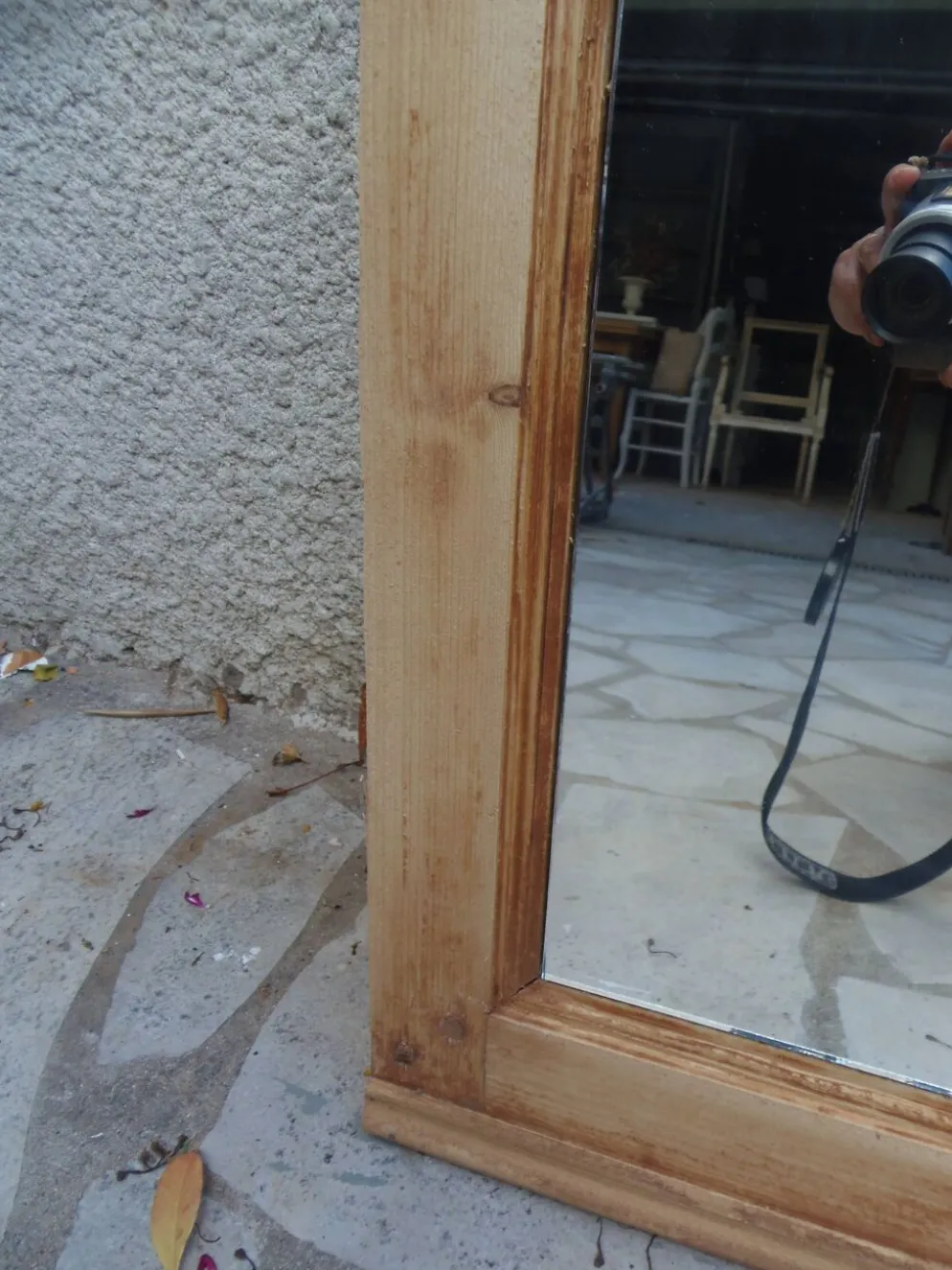Trumeau ancien en bois naturel – miroir vintage .