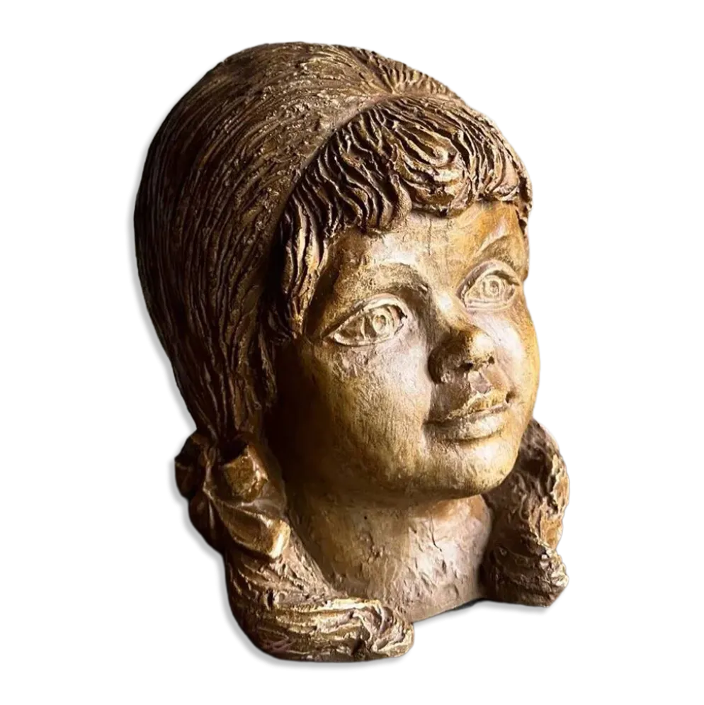Tête de jeune fille en grès, sculpture | Pays-Bas | Années 1970