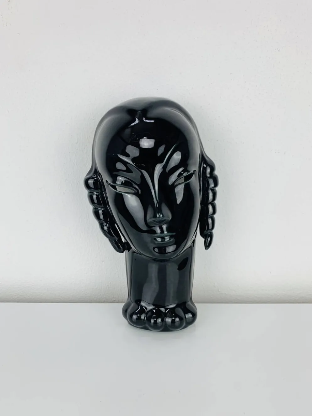 Tête en céramique art déco par Eduard Hermanutz, Villeroy & Boch, masque