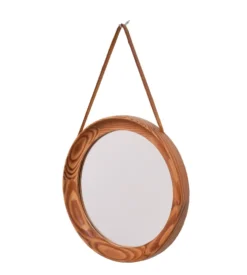 Uno & Östen Kristiansson Miroir rond en pin massif Suède années 1960