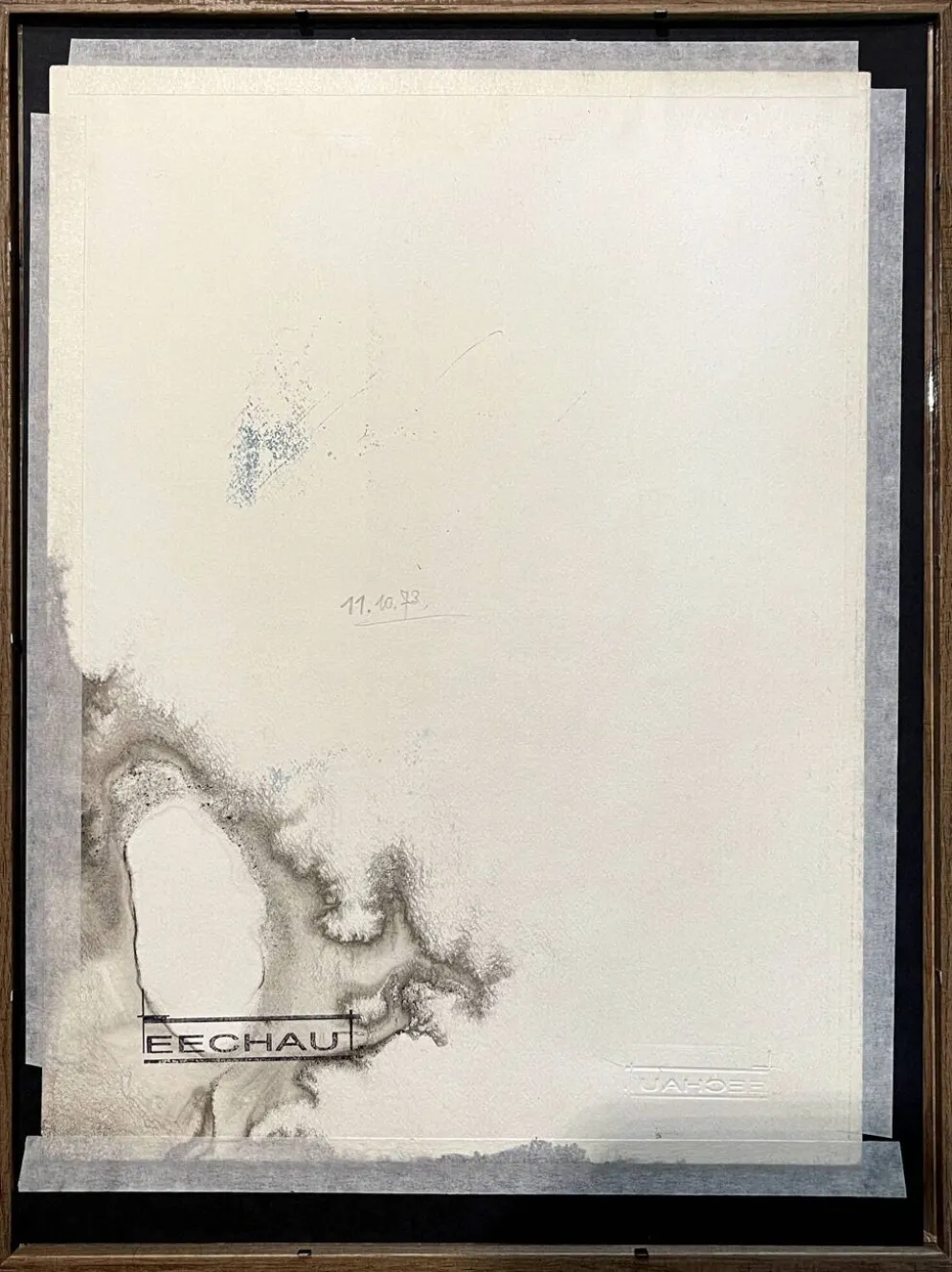 Œuvre originale sur papier signée Eugène Eechaut, réalisée à l’encre et encadrée, 1973