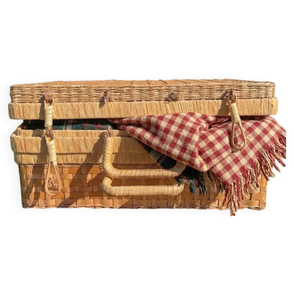 Valise vintage en osier, rotin