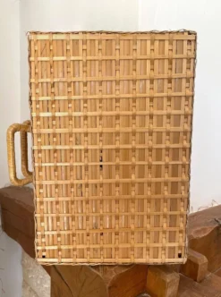 Valise vintage en osier, rotin