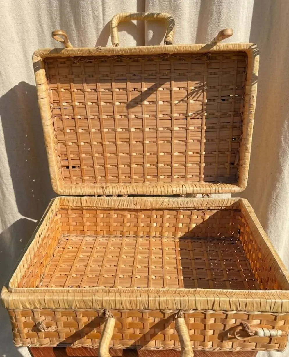 Valise vintage en osier, rotin