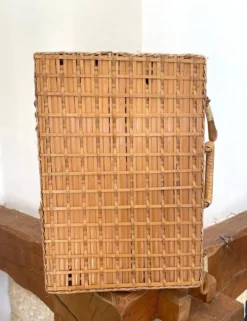 Valise vintage en osier, rotin