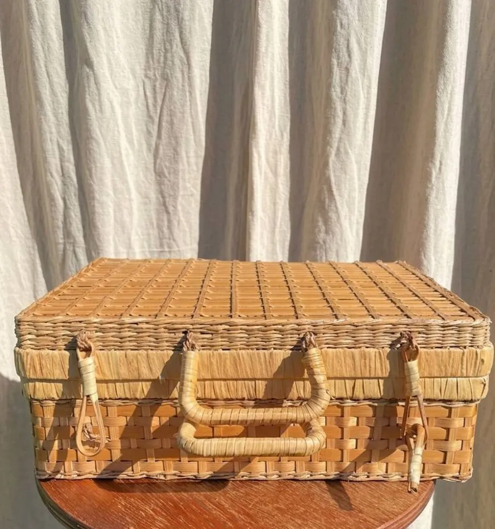 Valise vintage en osier, rotin