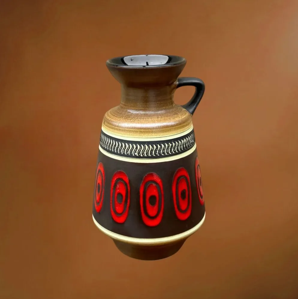 Vase à anse Dümler & Breiden 311-20 en céramique brune et rouge – années 60