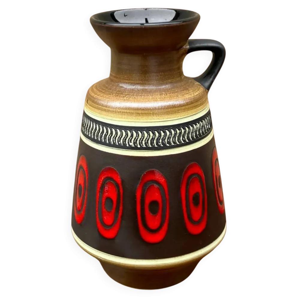 Vase à anse Dümler & Breiden 311-20 en céramique brune et rouge – années 60
