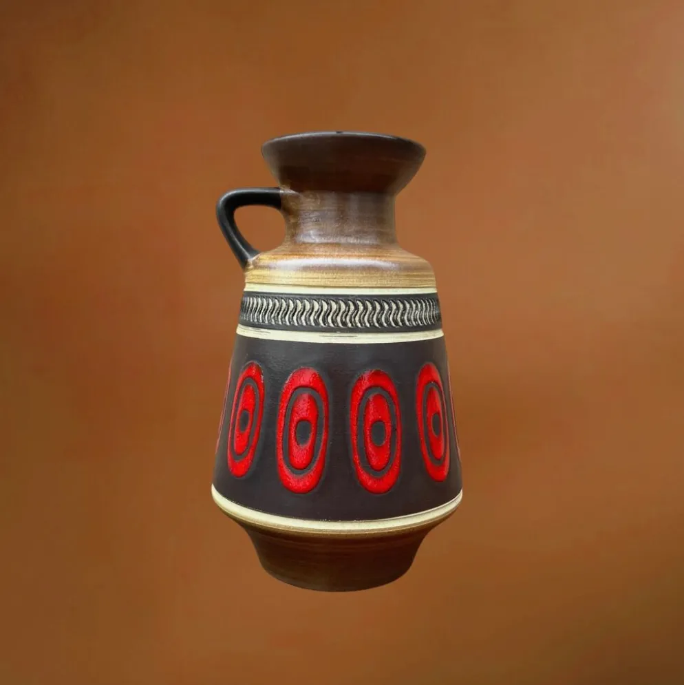 Vase à anse Dümler & Breiden 311-20 en céramique brune et rouge – années 60