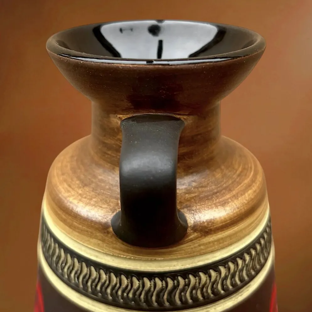 Vase à anse Dümler & Breiden 311-20 en céramique brune et rouge – années 60
