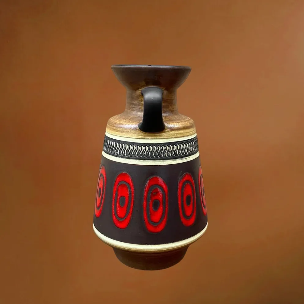 Vase à anse Dümler & Breiden 311-20 en céramique brune et rouge – années 60