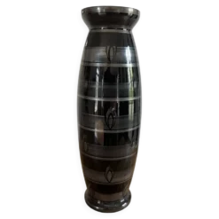 Vase art déco en verre noir et argent signé hem années 30